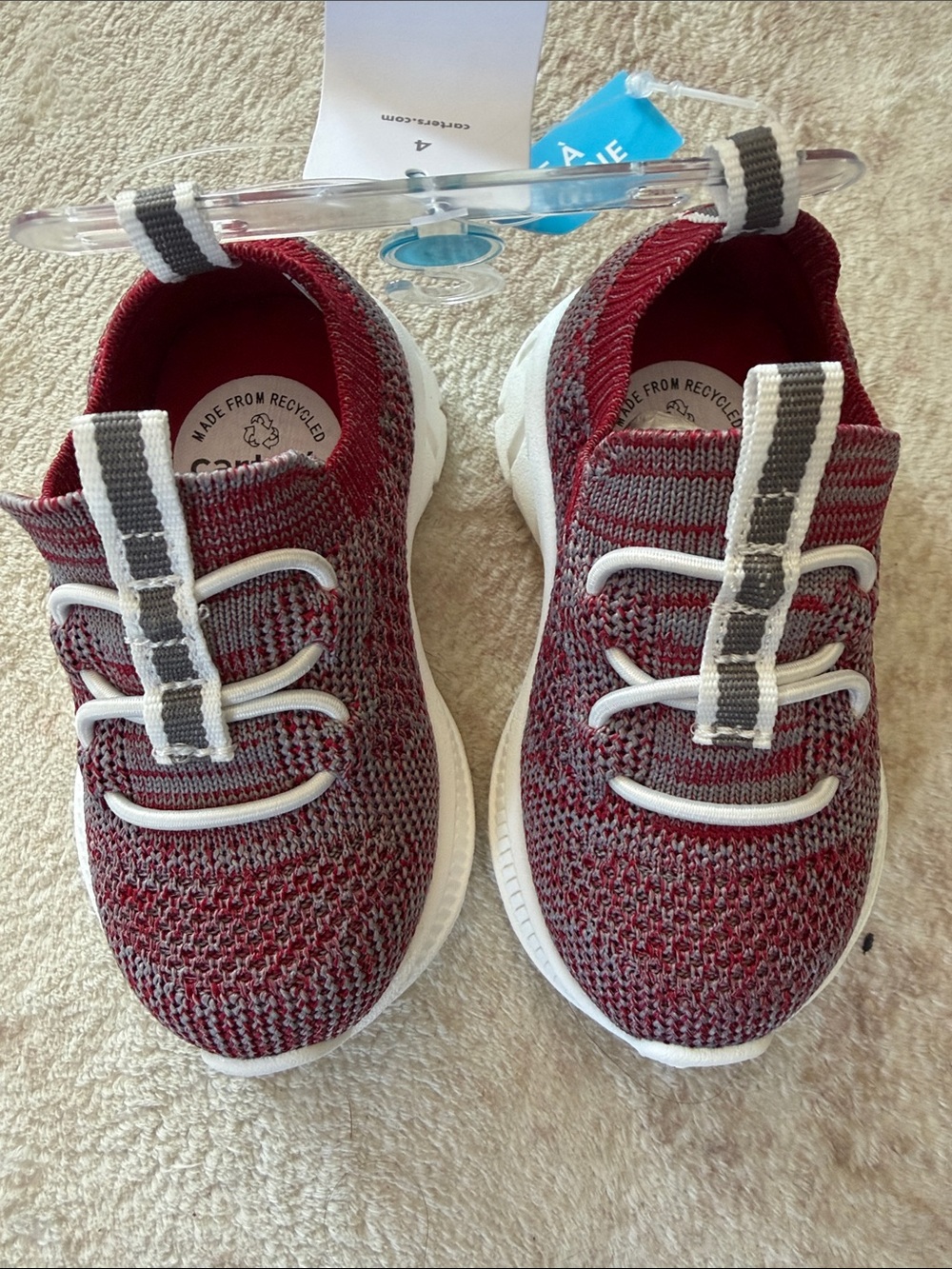 Carter's Maroon Knit Slip-On Sneakers with White Accents